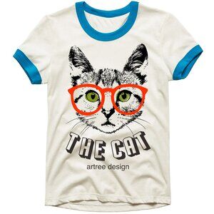 Ringer T Shirt Cat Ringer Tshirt for Womens Cat Hipster Cat with glasses Shirt